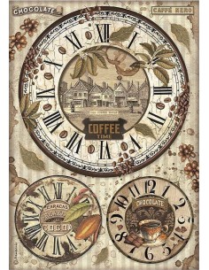 Papel arroz decoupage Stamperia Coffee and Chocolate Relojes ideal para decorar madera