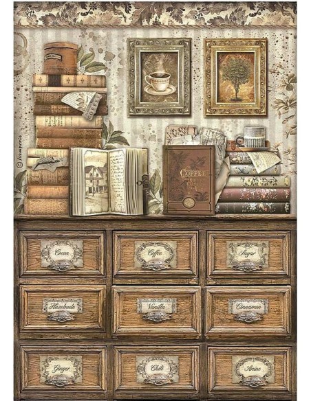 Papel arroz decoupage Stamperia Coffee and Chocolate Libros ideal para decorar madera y más