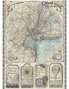 Papel arroz decoupage Stamperia Sir Vagabond Mapa New York, perfecto para decorar manualidades