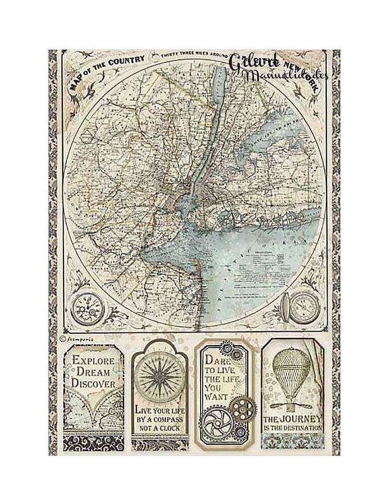 Papel arroz decoupage Stamperia Sir Vagabond Mapa New York, perfecto para decorar manualidades