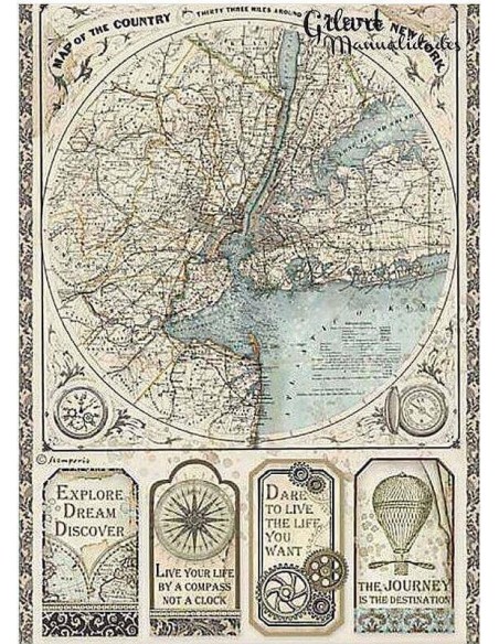 Papel arroz decoupage Stamperia Sir Vagabond Mapa New York, perfecto para decorar manualidades Papel arroz decoupage Stamperia Sir Vagabond Mapa New York, perfecto para decorar manualidades