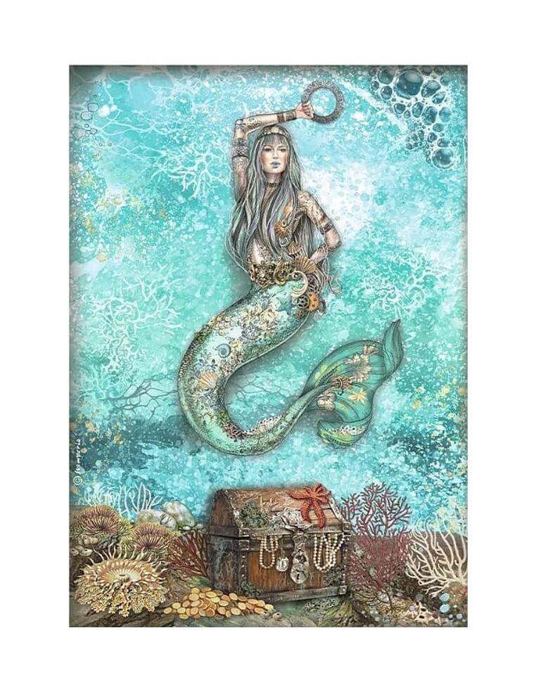 Papel arroz decoupage Stamperia Sirena DFSA4810 para manualidades creativas marinas