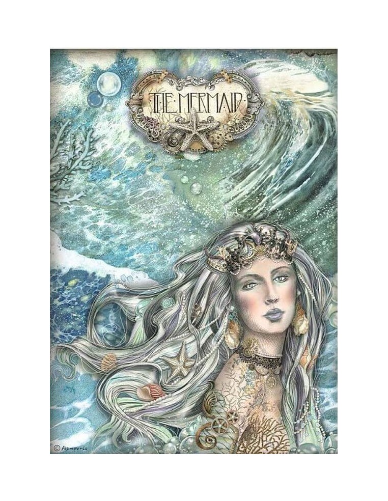 Papel arroz decoupage Stamperia Songs of the Sea La Sirena ideal para decorar madera