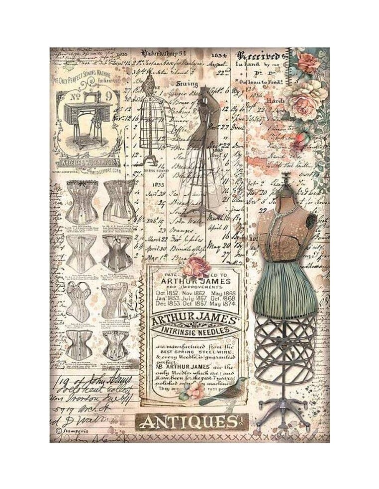 Papel arroz decoupage A4 Stamperia DFSA4851 decora madera con estilo vintage