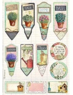 Papel arroz decoupage Stamperia etiquetas vintage ideal para decorar con estilo