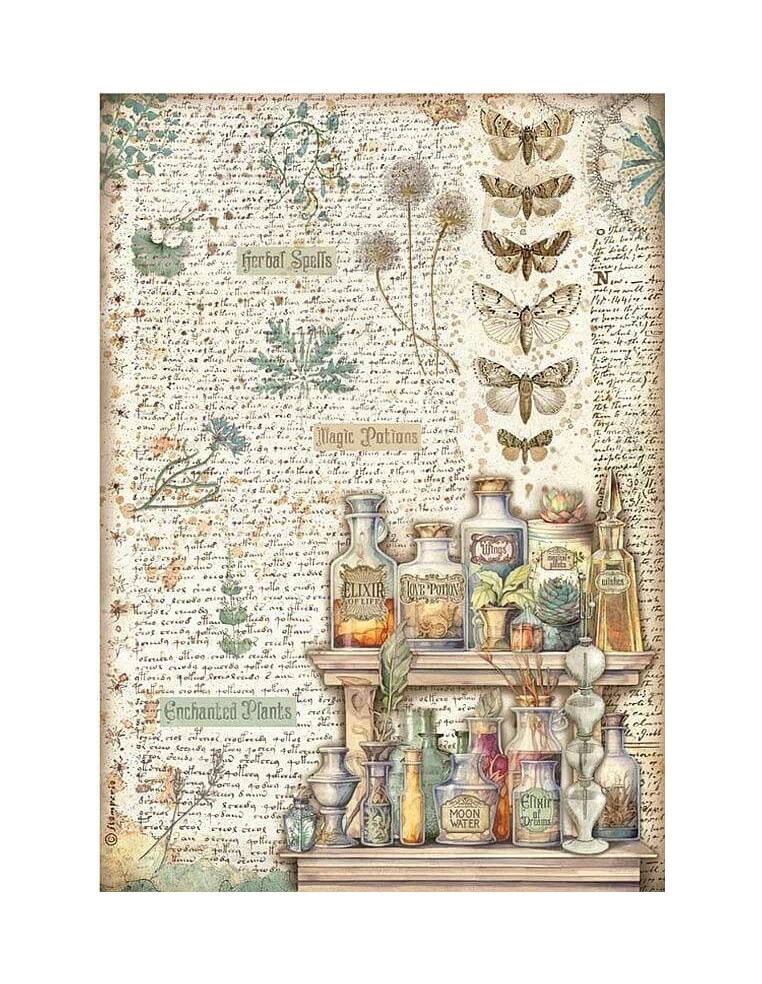 Papel arroz decoupage A4 Stamperia Fortune-Alquimia DFSA4872 sobre fondo claro