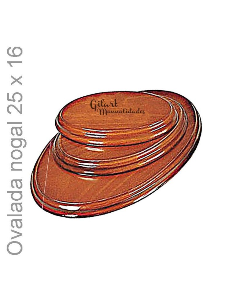 Peanas de madera ovaladas barnizadas en nogal 25x16 cm para exponer esculturas