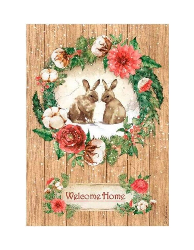 Papel arroz A4 Stamperia conejitos Navidad para decoupage y decoración romántica