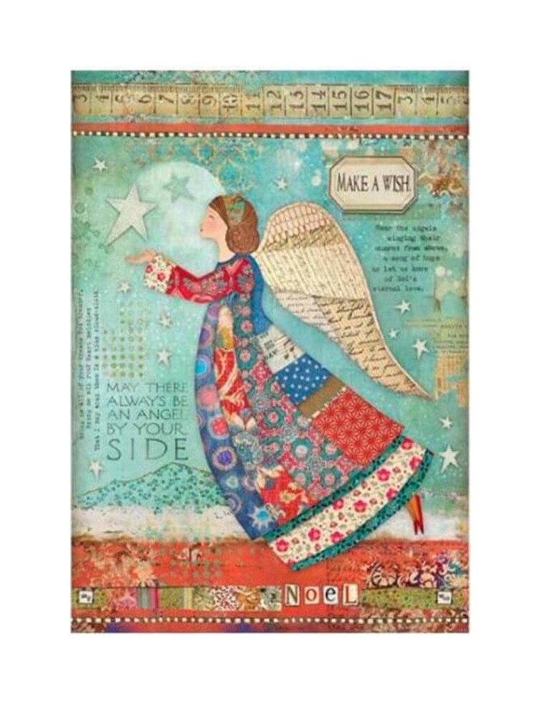 Papel arroz A4 Stamperia ángel patchwork, perfecto para decoupage navideño creativo