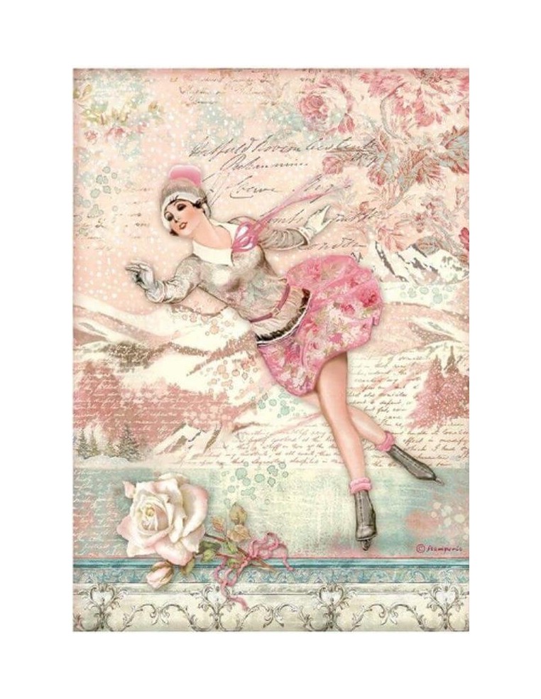 Papel arroz Stamperia DFSA4725 con patinadora sobre hielo ideal para decoupage navideño