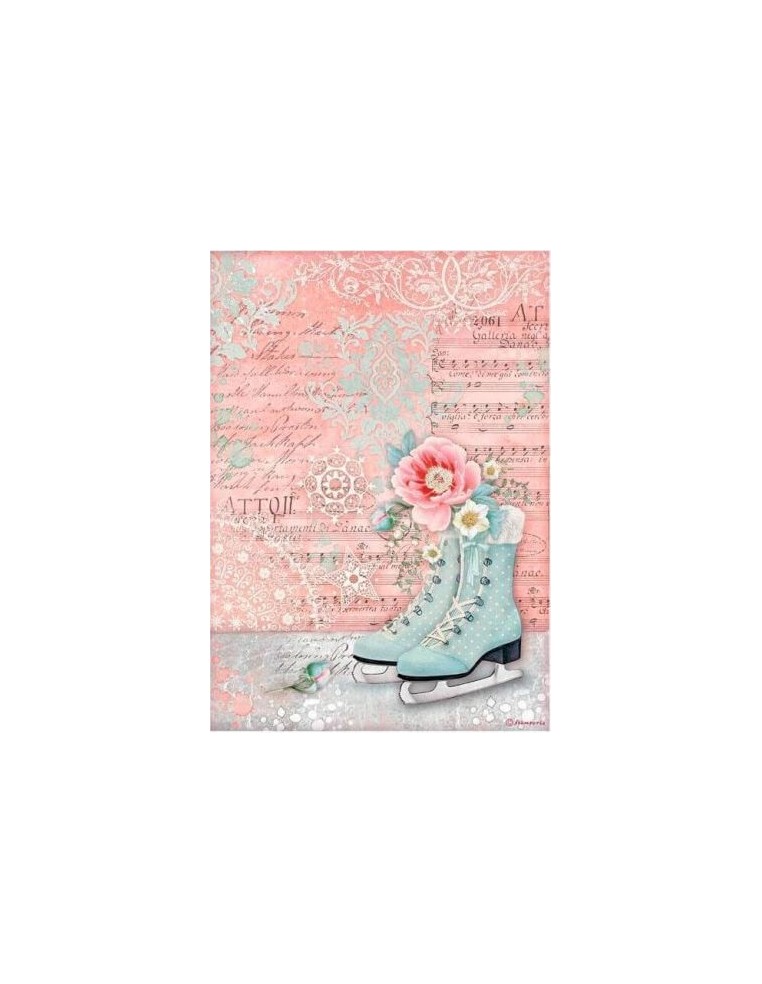 Papel arroz Stamperia DFSA4730 con patines de hielo, ideal para decoupage navideño