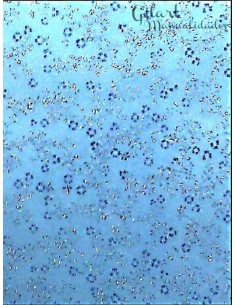 Papel scrapbooking fibra azul con flores plata para tus creaciones más elegantes.