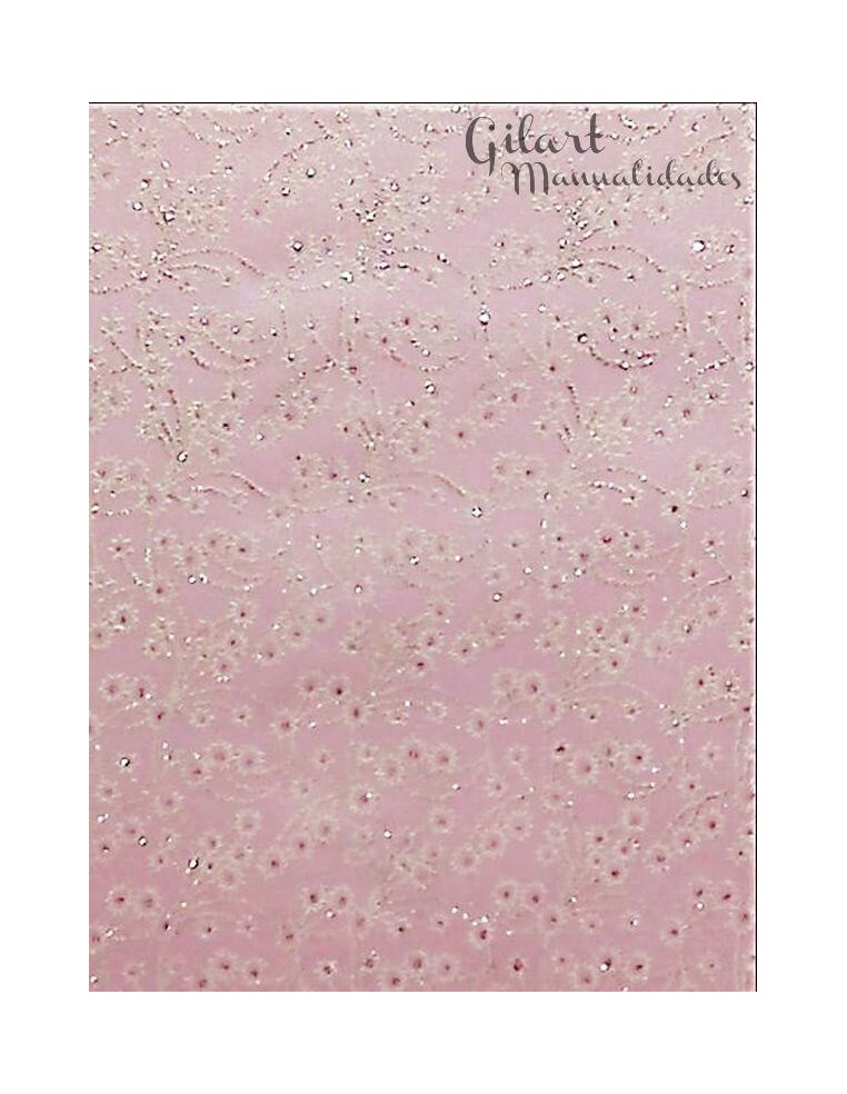 Papel Scrapbooking Fibra Floral Rosa Flores Blancas para tus proyectos de arte Gilart.