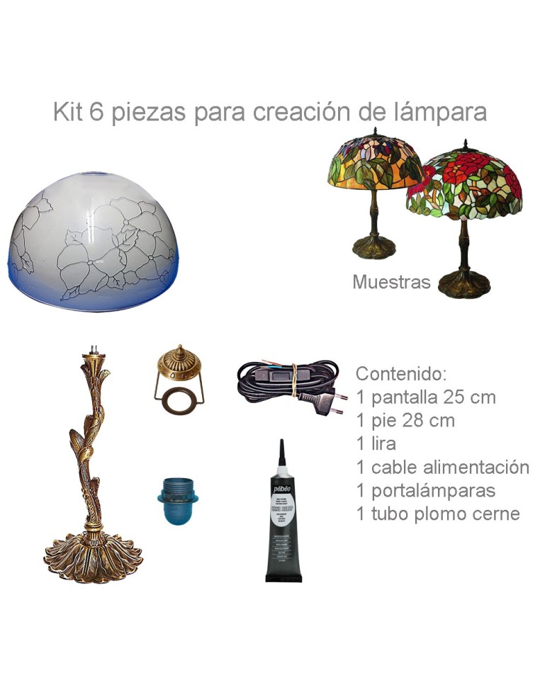Kit Lámpara Tiffany Metacrilato Pensamientos con pie árbol de 28 cm para decoración.