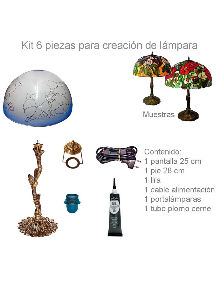 Kit Lámpara Tiffany Metacrilato Pensamientos con pie árbol de 28 cm para decoración.