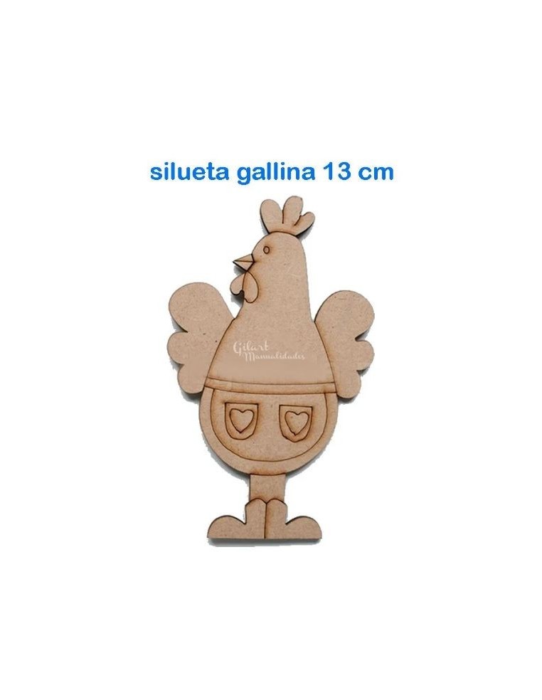 Silueta Madera DM Gallina 130 mm lista para pintar, estañar y decorar.