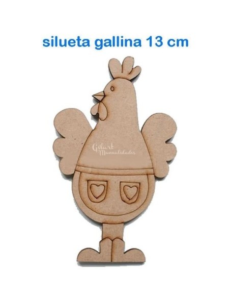 Silueta Madera DM Gallina 130 mm lista para pintar, estañar y decorar. Silueta Madera DM Gallina 130 mm lista para pintar, estañar y decorar.