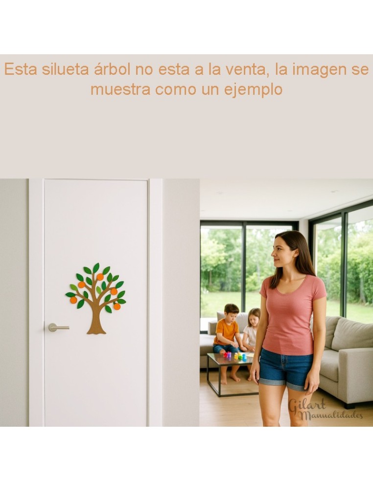 Ejemplo decorativo: puerta decorada con siluetas de madera DM. La silueta que se vende es silueta Capullo lirio.