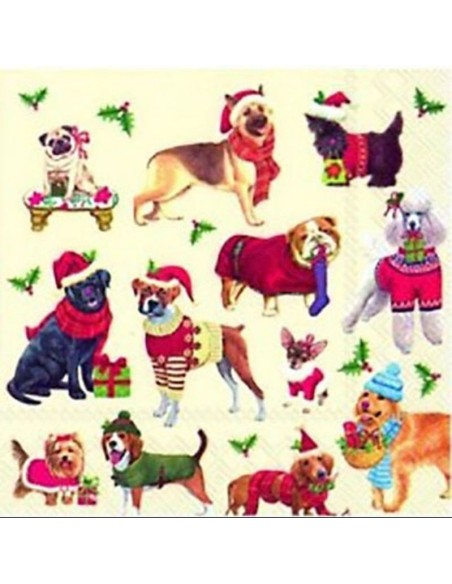 Servilletas Decoupage Perros Navidad Ambiente 33x33cm para tus proyectos creativos.