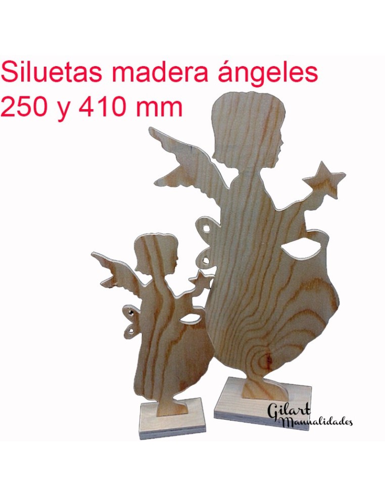 Siluetas ángeles madera set 2 piezas 250 y 410 mm para tus proyectos.