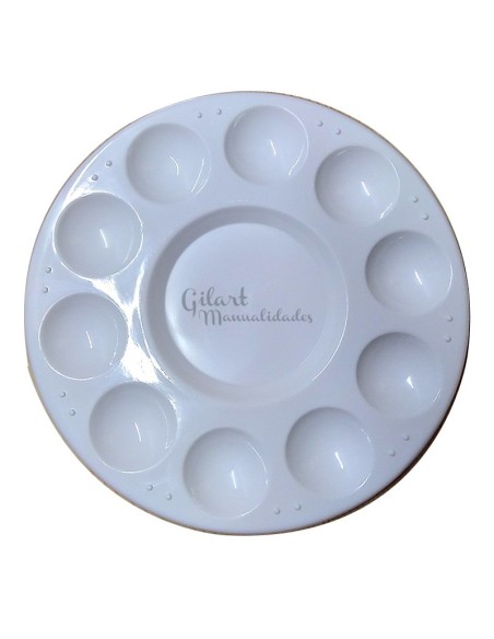 Paleta de plástico redonda 17 cm con 10 pocillos para pintura y mezcla de colores. Paleta de plástico redonda 17 cm con 10 pocillos para pintura y mezcla de colores.