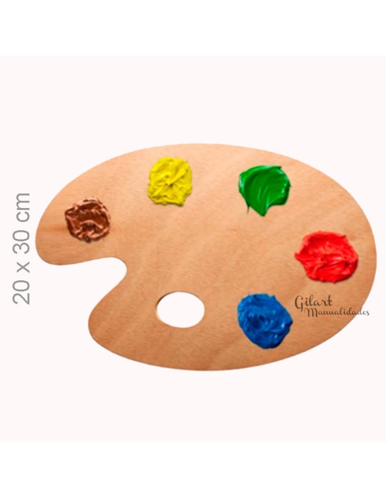 Paleta de madera ovalada de 20x30 cm para mezclar y organizar pinturas.