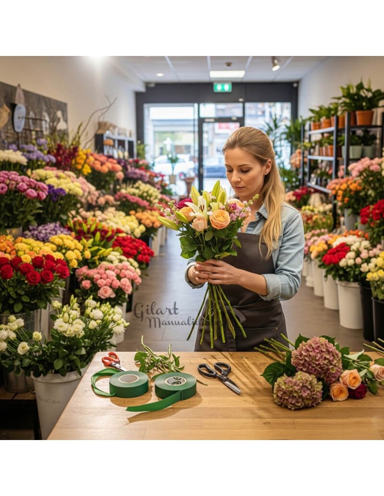 Cinta floral verde 12mm: Diseña arreglos florales perfectos con facilidad y estilo.