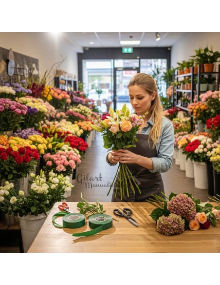 Cinta floral verde 12mm: Diseña arreglos florales perfectos con facilidad y estilo.