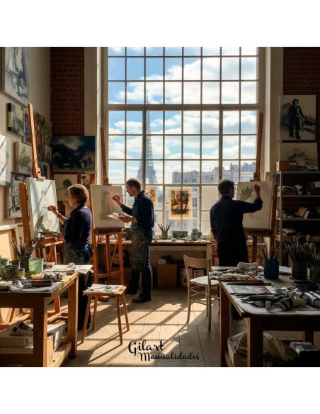 Un estudio lleno de creatividad: nuestros caballetes, la base de grandes obras de arte.