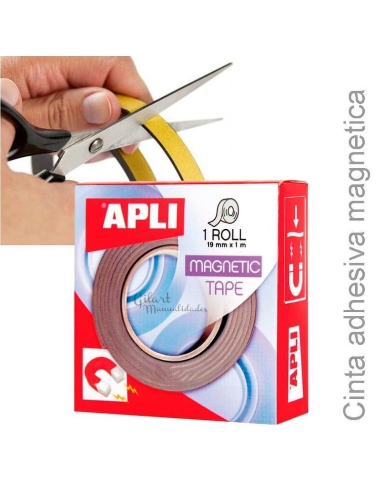 Cinta magnética adhesiva Apli 19 mm x 1 m, ideal para manualidades y decoración.