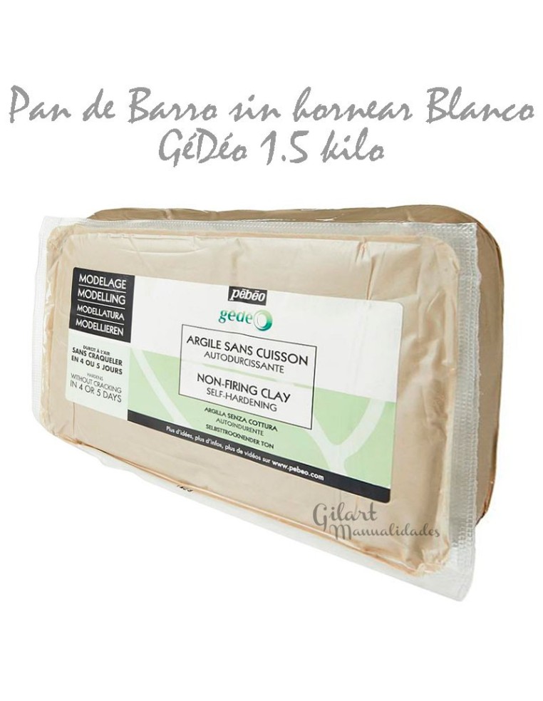 Arcilla blanca sin cocción 1.5 kg Gédéo Pebeo, ideal para modelar.