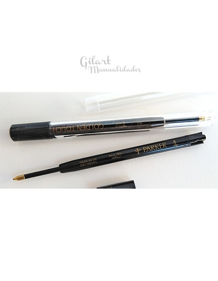 Recambio bolígrafo Parker negro punta mediana, tinta de calidad superior.