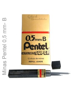 Minas Pentel super hi-Polymer 0.5 mm B para trazos suaves y resistentes.