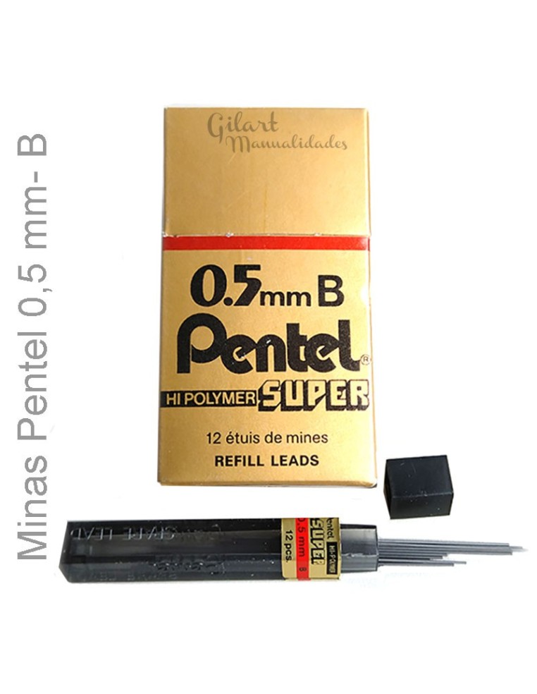 Minas Pentel super hi-Polymer 0.5 mm B para trazos suaves y resistentes.