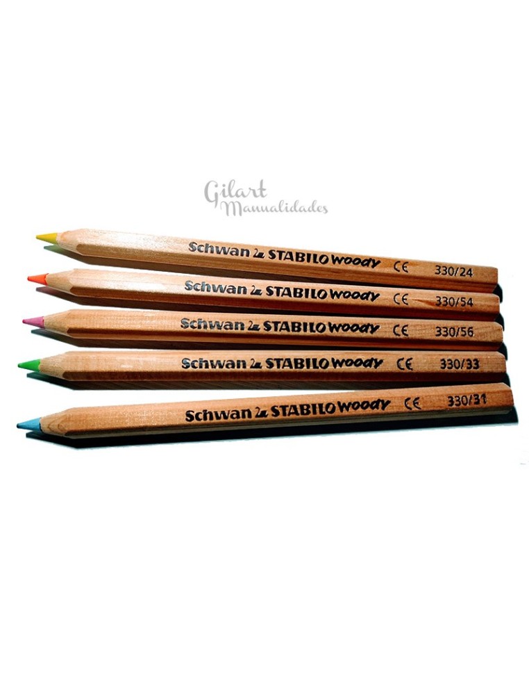 Lápices Stabilo Woody gruesos flúor, ideales para niños, dibujo y bellas artes.