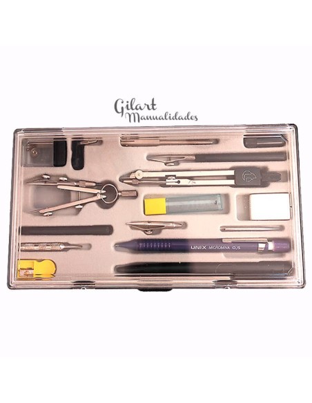 Compás técnico N.º 8 estuche 16 piezas para dibujo profesional y geometría.