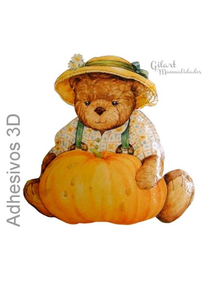 Pegatinas 3D Osito calabaza 10x10 cm, para decorar paredes, muebles y manualidades en general.