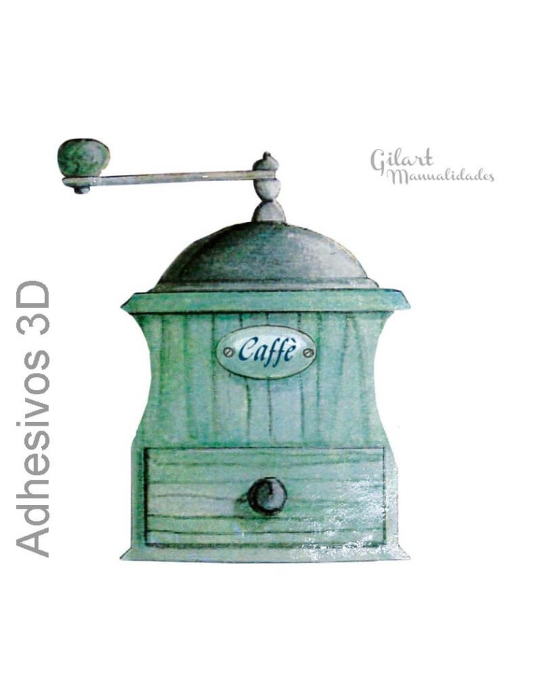 Pegatinas 3D Molinillo Café 10x10 cm, para decorar paredes, muebles y manualidades en general.