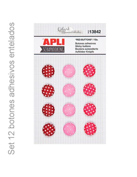 Botones Adhesivos de Tela Rojos Apli - Set de 12 unidades para manualidades