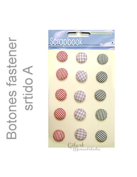 Set 15 botones entelados con cierre surtido A, ideales para costura y scrapbooking