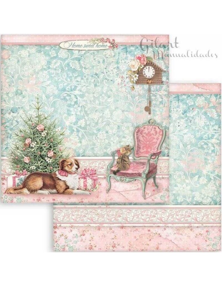 Hogar dulce hogar: un rincón acogedor con árbol de Navidad, perro, gato y reloj.