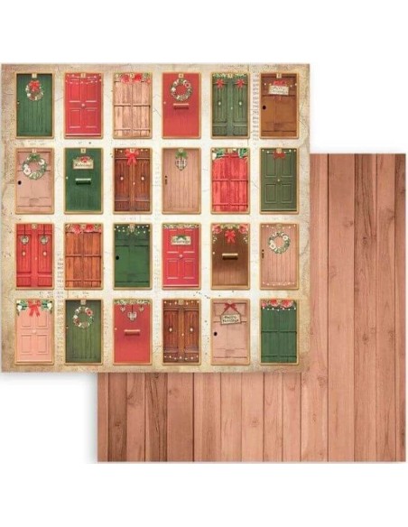 Conjunto de puertas navideñas, cada una decorada con coronas y detalles festivos. Conjunto de puertas navideñas, cada una decorada con coronas y detalles festivos.