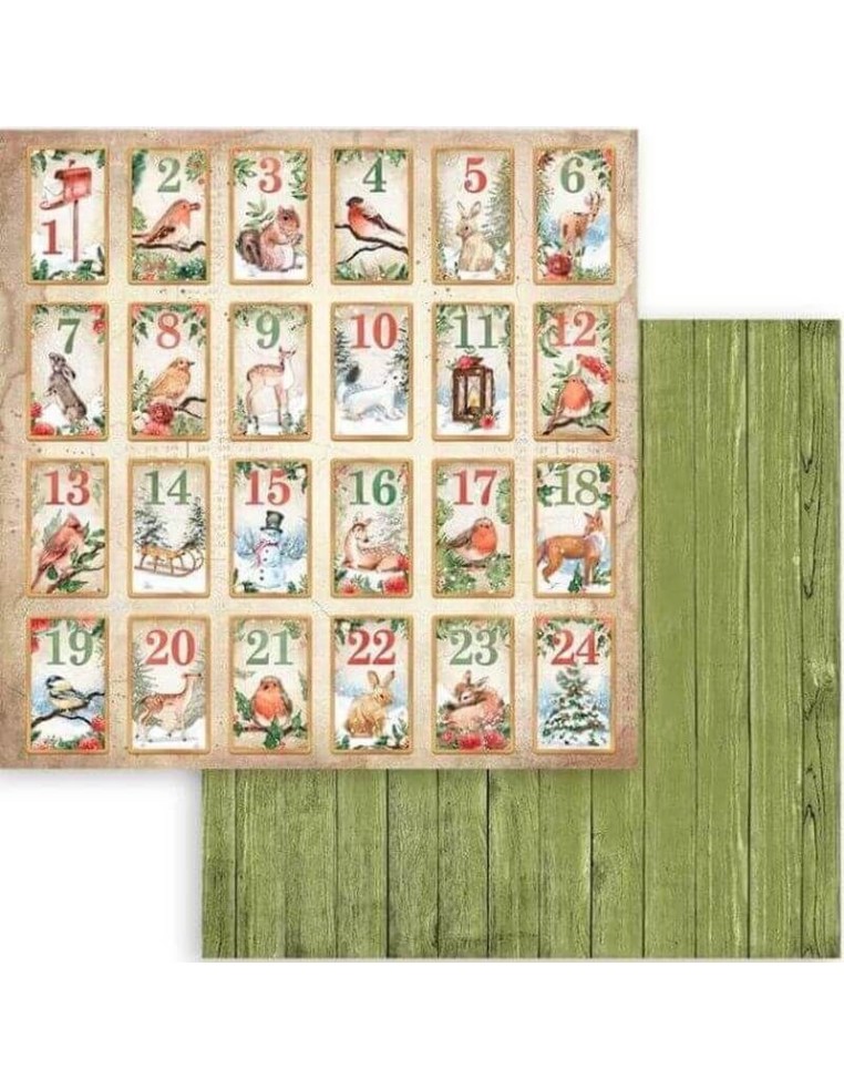 Calendario de Adviento con ilustraciones de animales y escenas navideñas, perfecto para la cuenta regresiva.