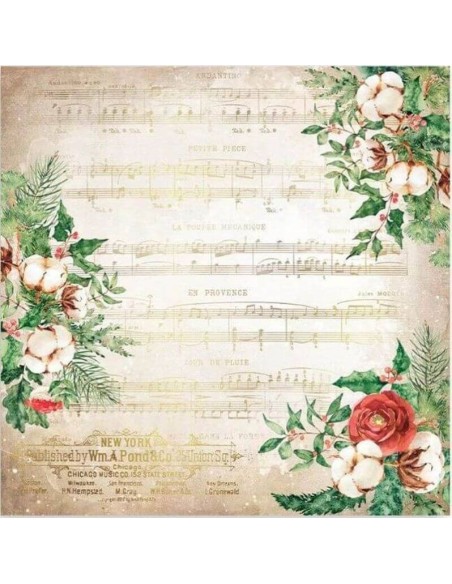 Partitura musical antigua enmarcada con ilustraciones de flores, hojas de acebo y ramas de pino. Partitura musical antigua enmarcada con ilustraciones de flores, hojas de acebo y ramas de pino.