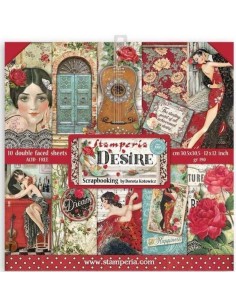 Papeles scrapbooking Desire Stamperia 30,5x30,5 cm, motivo beso y texturas