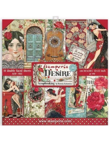 Papeles scrapbooking Desire Stamperia 30,5x30,5 cm, motivo beso y texturas Papeles scrapbooking Desire Stamperia 30,5x30,5 cm, motivo beso y texturas