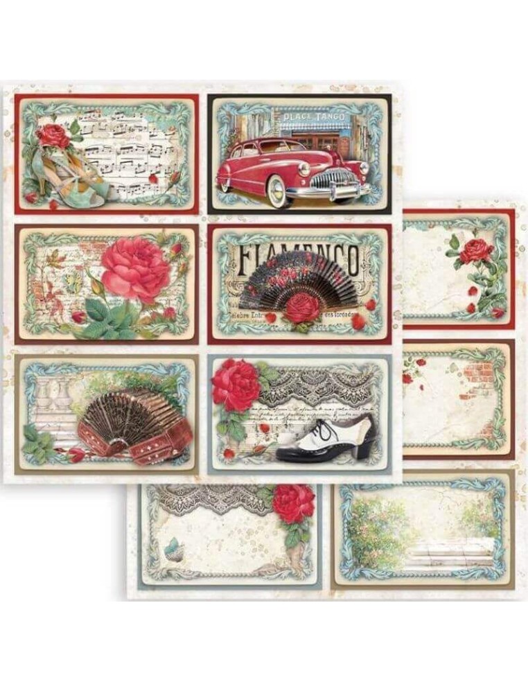 Papeles scrapbooking Desire Stamperia 30,5x30,5 cm, motivos, etiquetas y troqueles