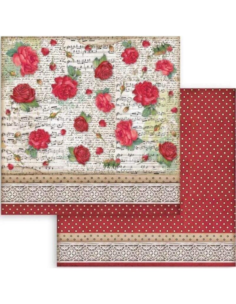 Rosas rojas sobre partituras. Pasión y romanticismo para tus creaciones.