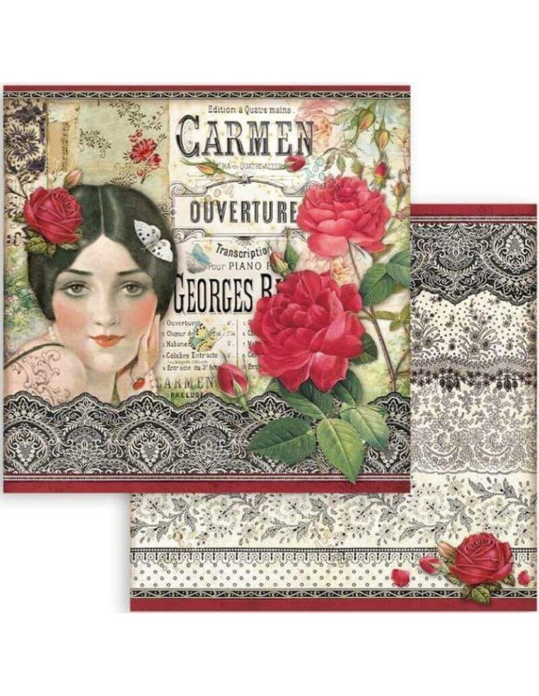 Papeles scrapbooking Desire Stamperia 30,5x30,5 cm, motivos, Carmen