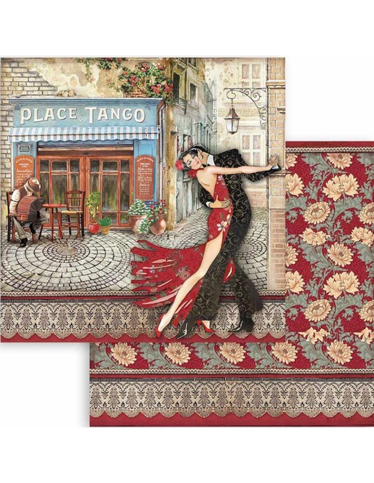 Papeles scrapbooking Desire Stamperia 30,5x30,5 cm, mostrando pareia bailando